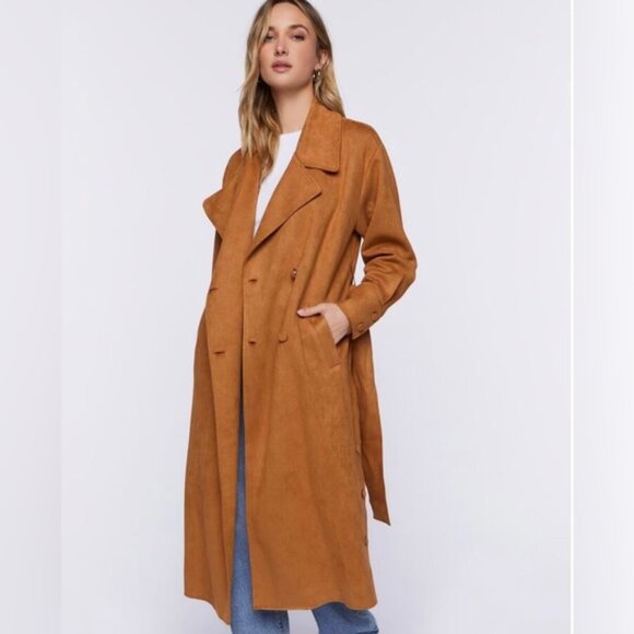 Amaryllis Tan Faux‎ Suede Trench Coat XS - Picture 1 of 9